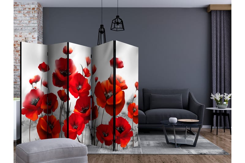 Rumdeler Poppies in the Moonlight II 225x172 cm - Artgeist sp. z o. o. - Boligtilbehør - Rumdelere - Foldeskærm