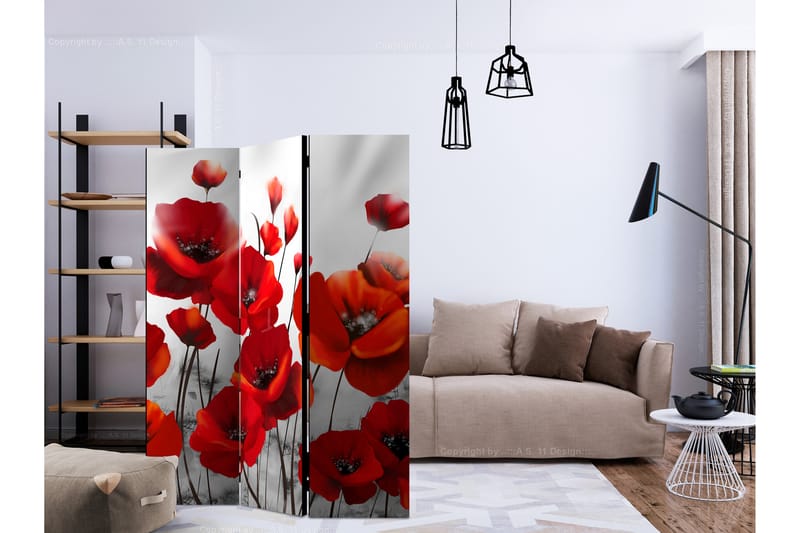 Rumdeler Poppies in the Moonlight 135x172 cm - Artgeist sp. z o. o. - Boligtilbehør - Rumdelere - Foldeskærm