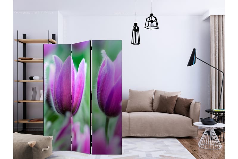 Rumdeler Purple Spring Tulips 135x172 cm - Artgeist sp. z o. o. - Boligtilbehør - Rumdelere - Foldeskærm