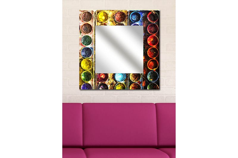 Armavir Dekorationsspejl 50x50 cm Farverigt - Plexiglas / flerfarvet - Spejl med belysning - Vægspejl - Helkropsspejl - Spejl med hylde - Entréspejl