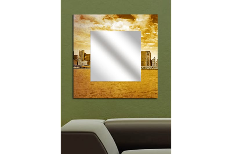 Armavir Dekorativt spejl 50x50 cm City - Plexiglas / flerfarvet - Spejl med belysning - Vægspejl - Helkropsspejl - Spejl med hylde - Entréspejl