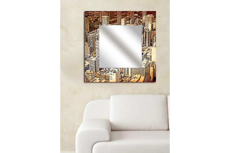 Armavir Dekorativt spejl 50x50 cm City - Plexiglas / flerfarvet - Spejl med belysning - Vægspejl - Helkropsspejl - Spejl med hylde - Entréspejl