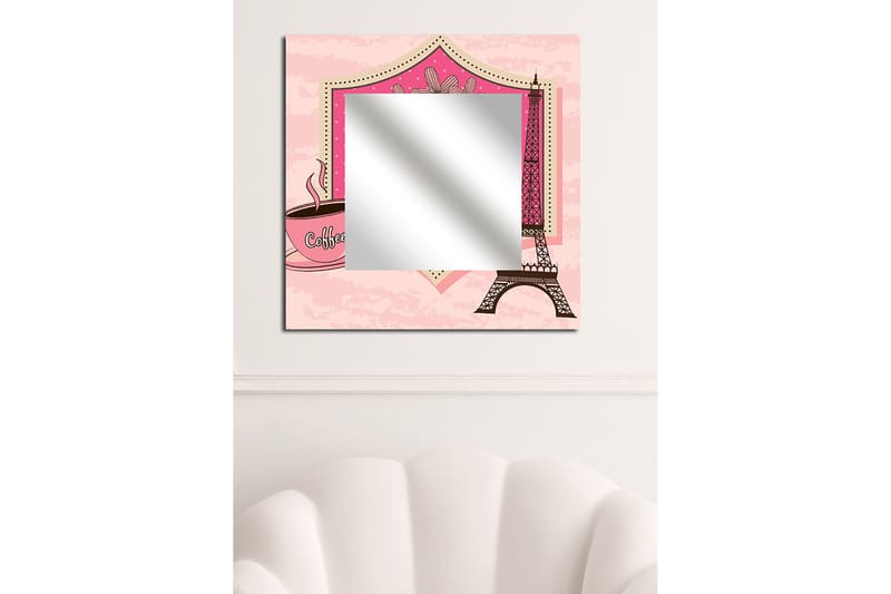 Armavir Dekorativt spejl 50x50 cm City Paris - Plexiglas / flerfarvet - Spejl med belysning - Vægspejl - Helkropsspejl - Spejl med hylde - Entréspejl