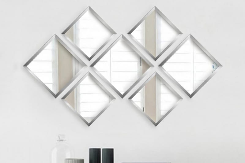 Sarata Spejl - Sølv - Spejl med belysning - Vægspejl - Helkropsspejl - Spejl med hylde - Entréspejl