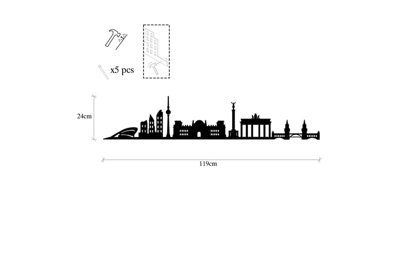 Berlin Skyline Vægdekor - Sort - Boligtilbehør - Vægdekoration - Skilt - Emaljeskilte