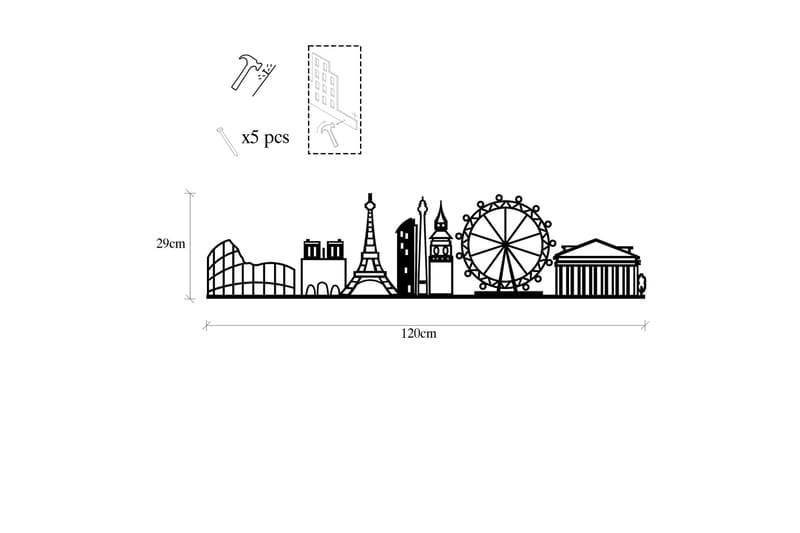 European Cities Skyline Vægdekor - Sort - Boligtilbehør - Vægdekoration - Skilt - Emaljeskilte