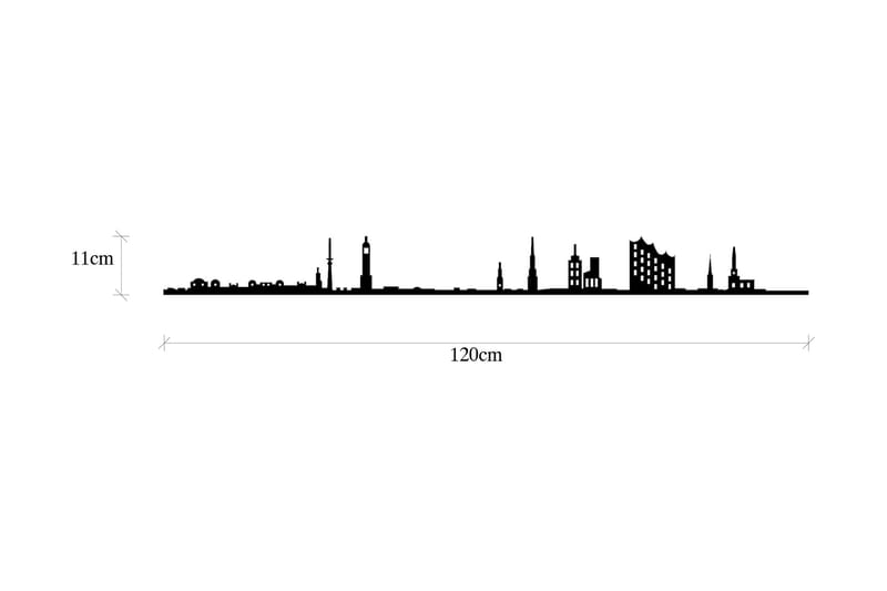 Hamburg Skyline Vægdekor - Sort - Boligtilbehør - Vægdekoration - Skilt - Emaljeskilte