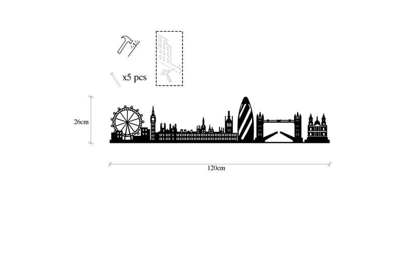 London Skyline Vægdekor - Sort - Boligtilbehør - Vægdekoration - Skilt - Emaljeskilte