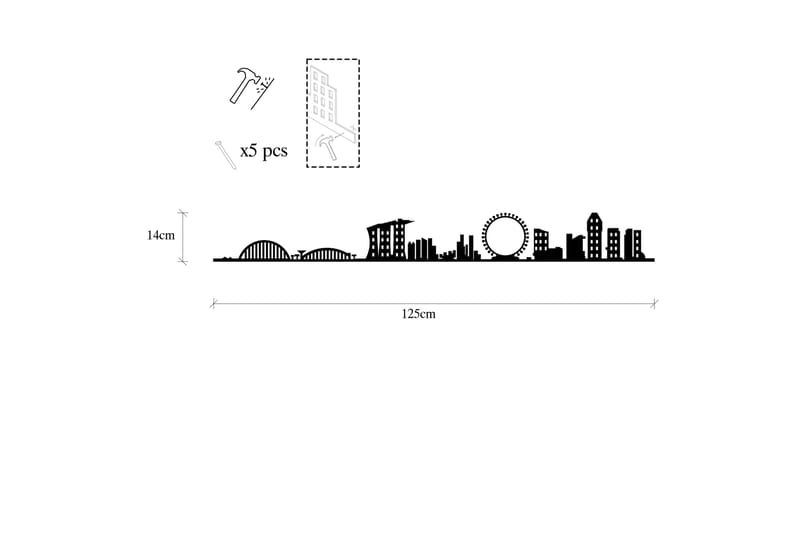 Singapore Skyline Vægdekor - Sort - Boligtilbehør - Vægdekoration - Skilt - Emaljeskilte