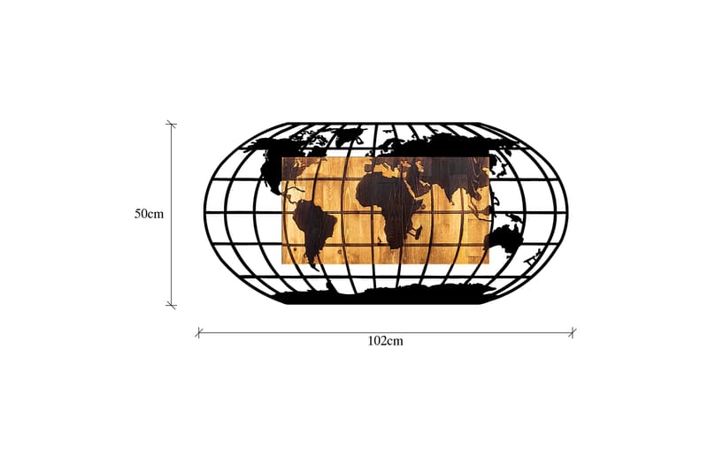 World Map 2 Vægdekor - Sort/Valnød - Boligtilbehør - Vægdekoration - Skilt - Emaljeskilte