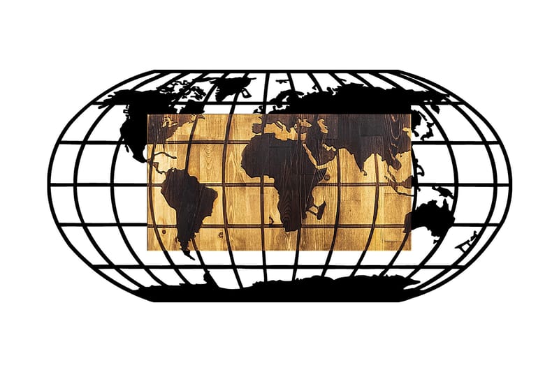 World Map 2 Vægdekor - Sort/Valnød - Boligtilbehør - Vægdekoration - Skilt - Emaljeskilte