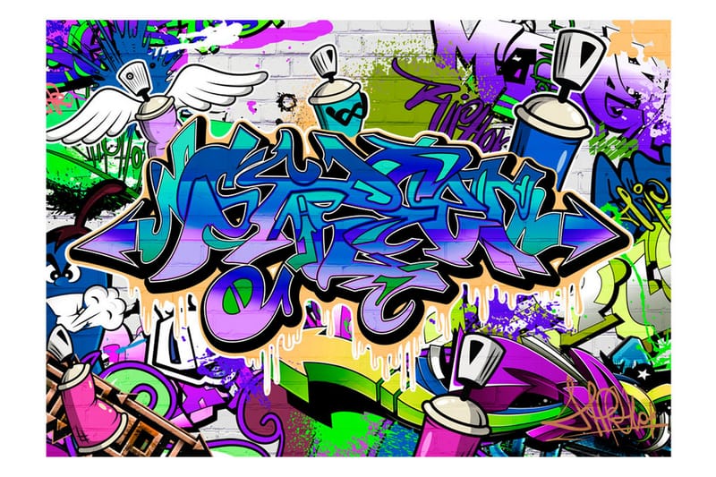 Canvastavle Graffiti Violet Theme 150x105 - Artgeist sp. z o. o. - Boligtilbehør - Vægdekoration - Tapeter - Fototapeter