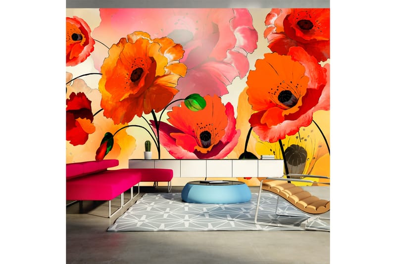 Canvastavle XXL Velour Poppies 500x280 - Artgeist sp. z o. o. - Boligtilbehør - Vægdekoration - Tapeter - Fototapeter