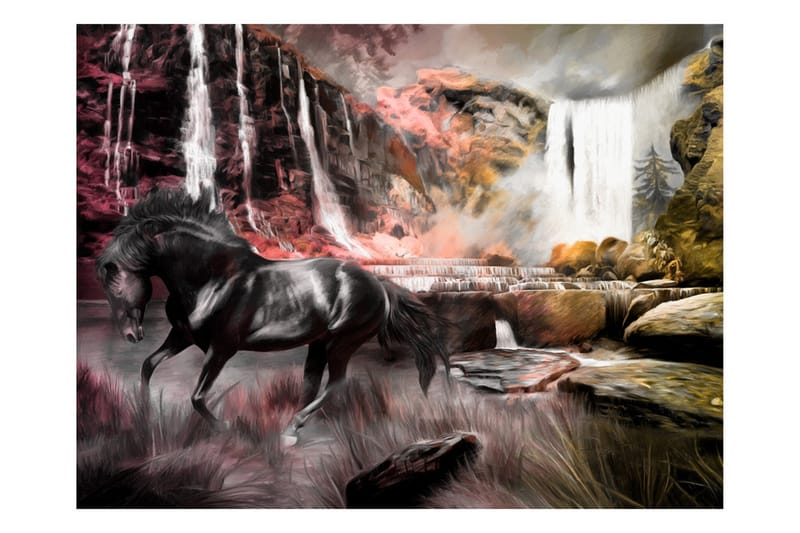 Fototapet Black Horse with Waterfall 200x154 - Artgeist sp. z o. o. - Boligtilbehør - Vægdekoration - Tapeter - Fototapeter