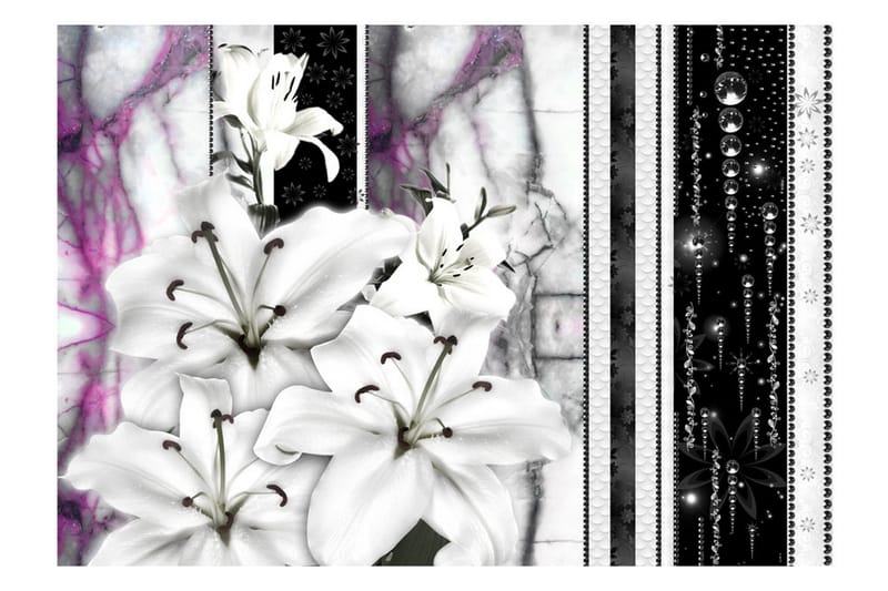 Fototapet Crying Lilies On Purple Marble 300x210 - Artgeist sp. z o. o. - Boligtilbehør - Vægdekoration - Tapeter - Fototapeter