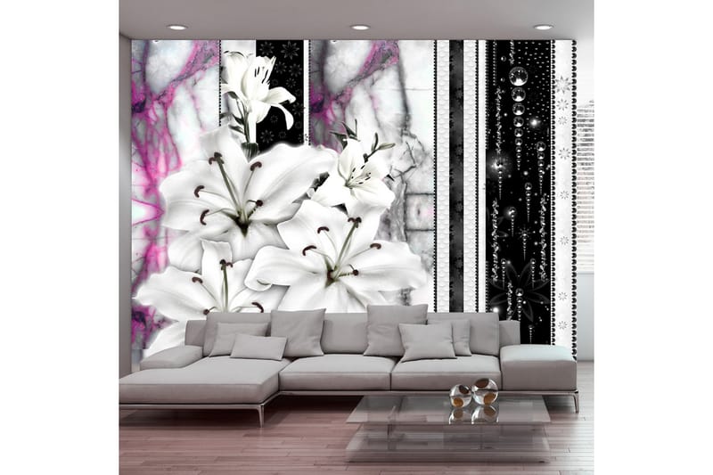 Fototapet Crying Lilies On Purple Marble 350x245 - Artgeist sp. z o. o. - Boligtilbehør - Vægdekoration - Tapeter - Fototapeter