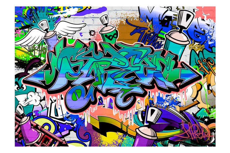 Fototapet Graffiti Blue Theme 300x210 - Artgeist sp. z o. o. - Boligtilbehør - Vægdekoration - Tapeter - Fototapeter