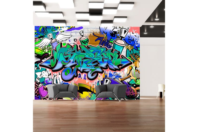 Fototapet Graffiti Blue Theme 350x245 - Artgeist sp. z o. o. - Boligtilbehør - Vægdekoration - Tapeter - Fototapeter