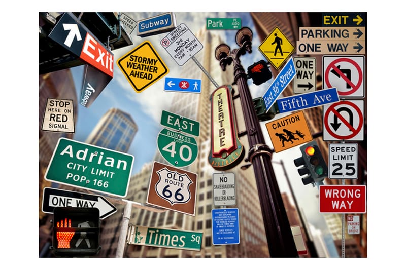 Fototapet New York Signposts 300x231 - Artgeist sp. z o. o. - Boligtilbehør - Vægdekoration - Tapeter - Fototapeter