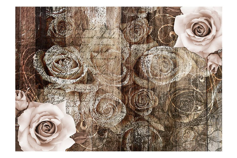 Fototapet Old Wood & Roses 100x70 - Artgeist sp. z o. o. - Boligtilbehør - Vægdekoration - Tapeter - Fototapeter