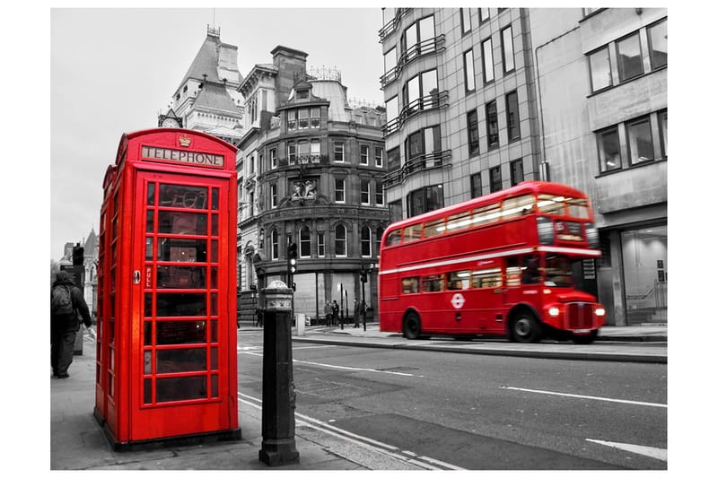 Fototapet Rød Buss Og Telefonboks London 350x270 - Artgeist sp. z o. o. - Boligtilbehør - Vægdekoration - Tapeter - Fototapeter