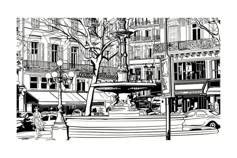 Fototapet Sketch Of Parisian Fountain 450x270 - Artgeist sp. z o. o. - Boligtilbehør - Vægdekoration - Tapeter - Fototapeter