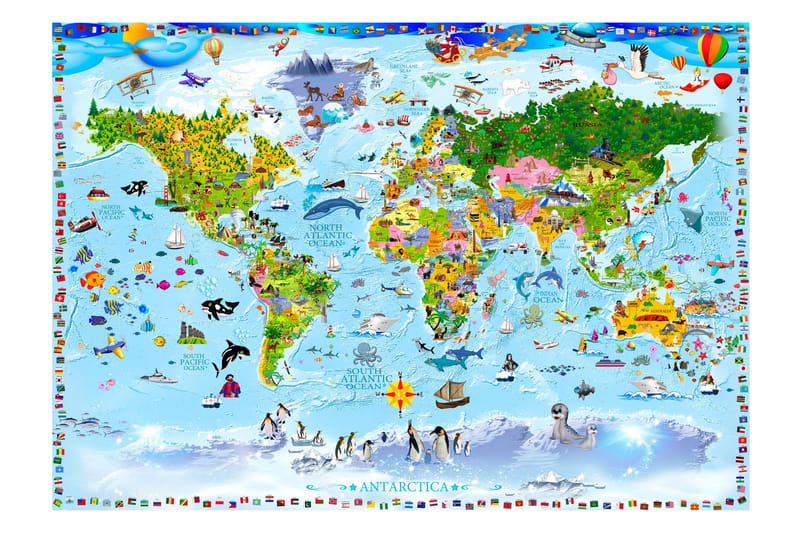 Fototapet World Map For Kids 300x210 - Artgeist sp. z o. o. - Boligtilbehør - Vægdekoration - Tapeter - Fototapeter