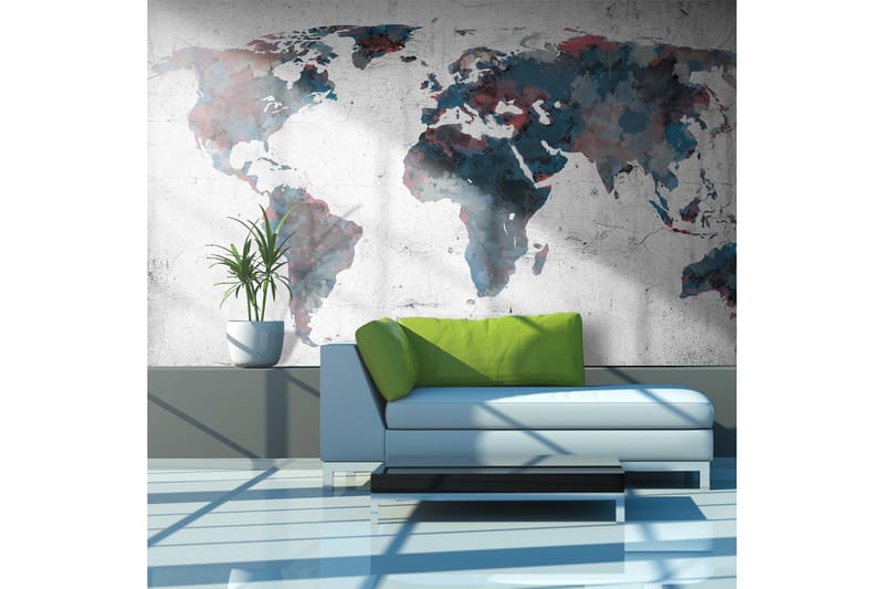 Fototapet World Map On The Wall 450x270 - Artgeist sp. z o. o. - Boligtilbehør - Vægdekoration - Tapeter - Fototapeter