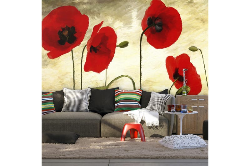 Fototapet Painted Poppy 200x154 - Artgeist sp. z o. o. - Boligtilbehør - Vægdekoration - Tapeter - Fototapeter