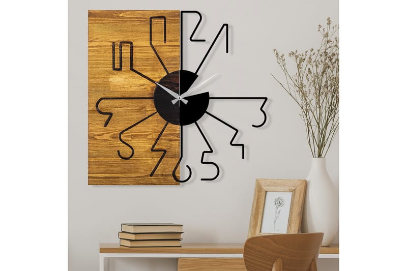 Wooden Clock 29 - Sort/Valnød - Boligtilbehør - Vægdekoration - Vægure & Ure