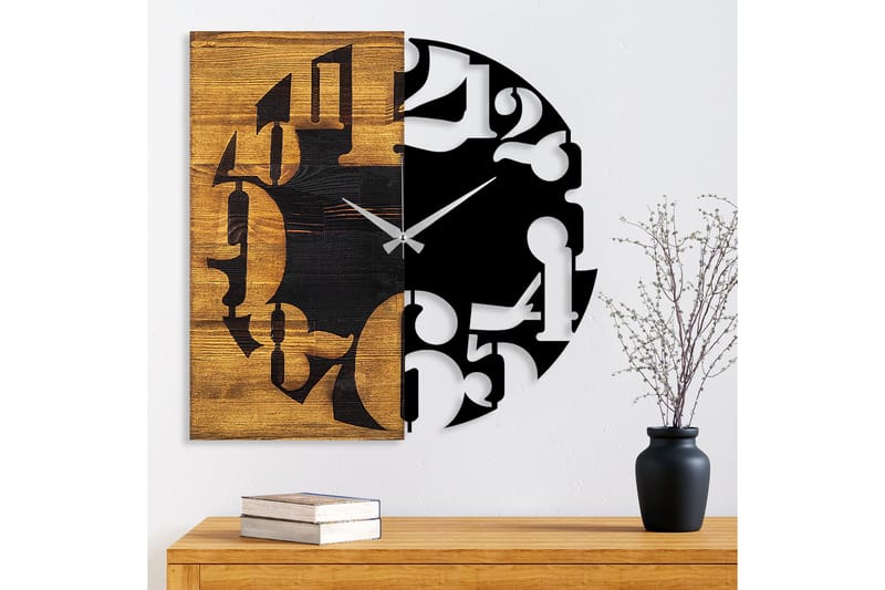 Wooden Clock 3 - Sort/Valnød - Boligtilbehør - Vægdekoration - Vægure & Ure