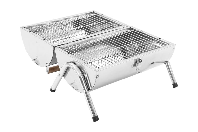 transportabel bordgrill med dobbelt grillrist rustfrit stål - Sølv - Have - Grill - Kulgrille - Kuglegriller