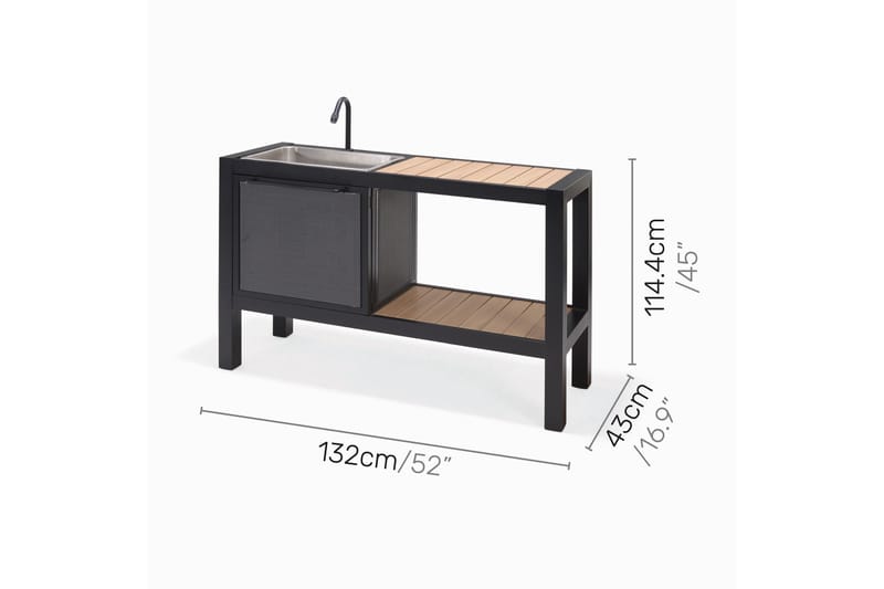 Panama Udendørskøkken uden grill 132x48 cm Sort - Lifestyle Garden - Have - Grill - Udekøkken - Komplette udekøkkener