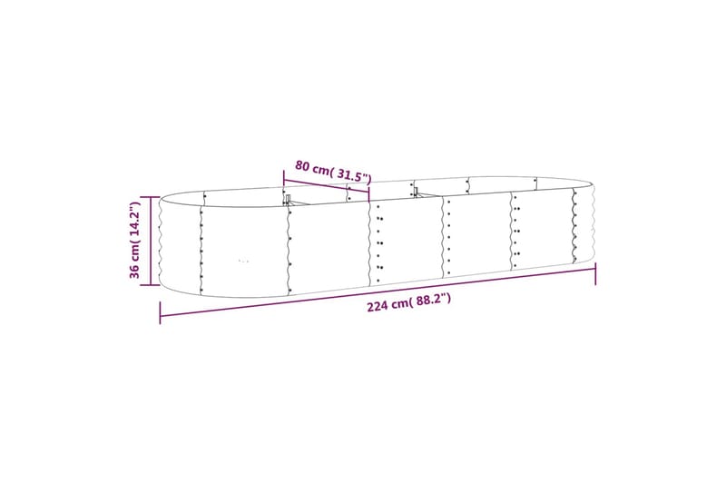 beBasic plantekasse 224x80x36 cm pulverlakeret stål grå - GrÃ¥ - Have - Havearbejde & dyrkning - Dyrkning - Urtepotteskjulere & blomsterkrukker - Blomsterkasser