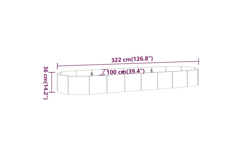 beBasic plantekasse 322x100x36 cm pulverlakeret stål grøn - GrÃ¸n - Have - Havearbejde & dyrkning - Dyrkning - Urtepotteskjulere & blomsterkrukker - Blomsterkasser