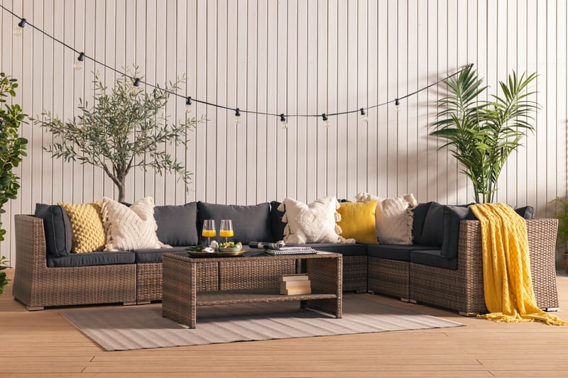 Wisconsin Premium Loungesæt 7-Pers. - Glas/Polyrattan/Sand/Sort - Have - Udendørs miljø - Altan & terrasse - Altanmøbler