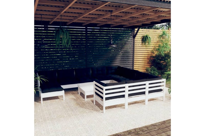lounges�æt til haven 12 dele med hynder fyrretræ hvid - Hvid - Altanmøbler - Sofagrupper udendørs - Loungesæt