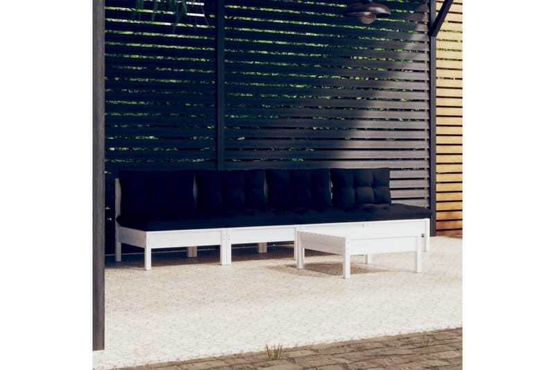 loungesæt til haven 5 dele med antracitgrå hynder fyrretræ - Hvid - Altanmøbler - Sofagrupper udendørs - Loungesæt