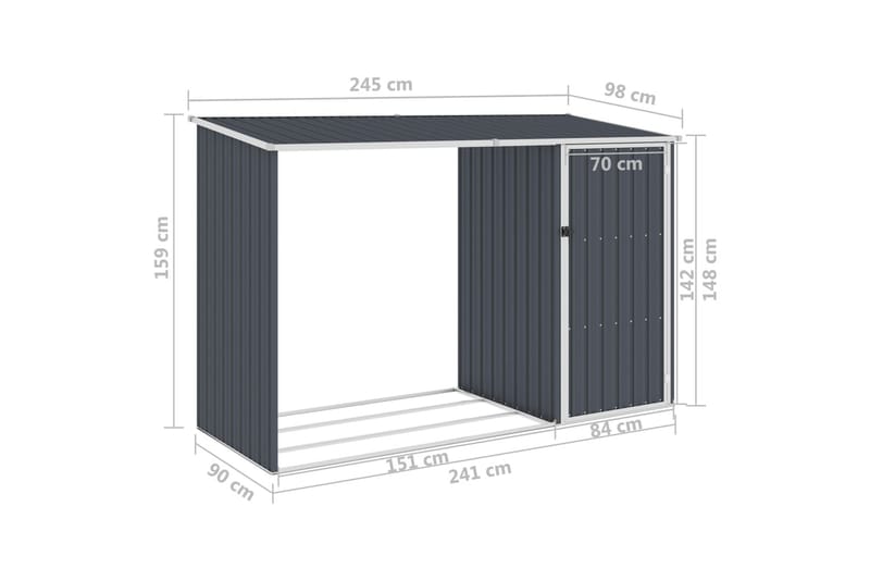 Brændeskur 245x98x159 cm Galvaniseret Stål Antracitgrå - Have - Udendørs miljø - Udendørs opbevaring - Brændeopbevaring