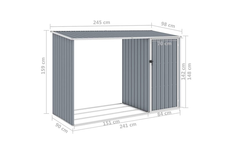 Brændeskur 245x98x159 cm Galvaniseret Stål Grå - Have - Udendørs miljø - Udendørs opbevaring - Brændeopbevaring