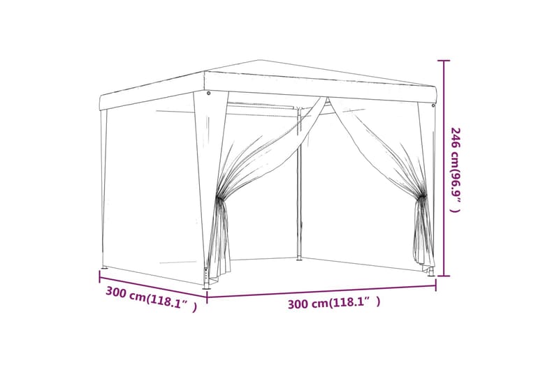 beBasic festtelt med 4 sidevægge 3x3 m trådnet HDPE blå - BlÃ¥ - Partytelt - Havetelt & lagertelte