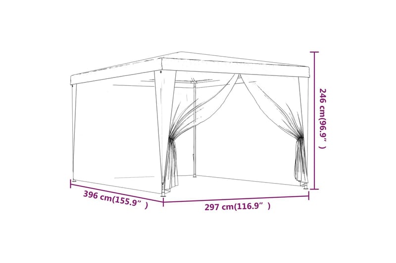 beBasic festtelt med 4 sidevægge 3x4 m trådnet HDPE antracitgrå - Antracit - Partytelt - Havetelt & lagertelte