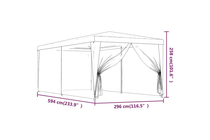 beBasic festtelt med 6 sidevægge 3x6 m trådnet HDPE blå - BlÃ¥ - Partytelt - Havetelt & lagertelte