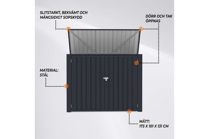 Fornorth Skraldeskur 173x101x131 cm - Mørkegrå - Have - Udestue & fritidshus - Opbevaringsskur & haveskur - Skraldespandsskjuler