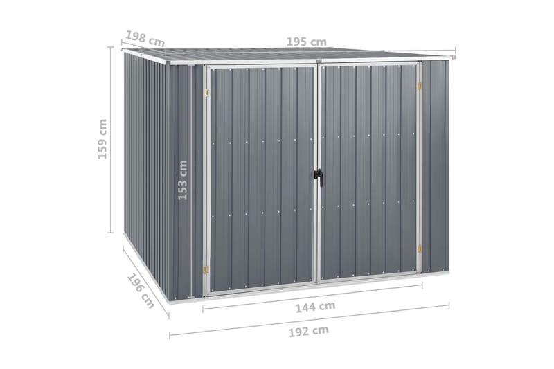 haveskur 195x198x159 cm galvaniseret stål grå - Grå - Have - Udestue & fritidshus - Opbevaringsskur & haveskur - Redskabsskur