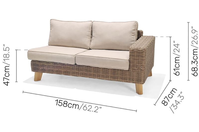 Bahamas 2-Pers Sofa Venstre - Beige - Havemøbler - Balkon - Balkonmøbler - Altanbænke