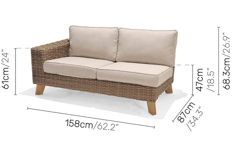 Bahamas 2-Pers Sofa Højre - Beige - Havemøbler - Balkon - Balkonmøbler - Altanbænke