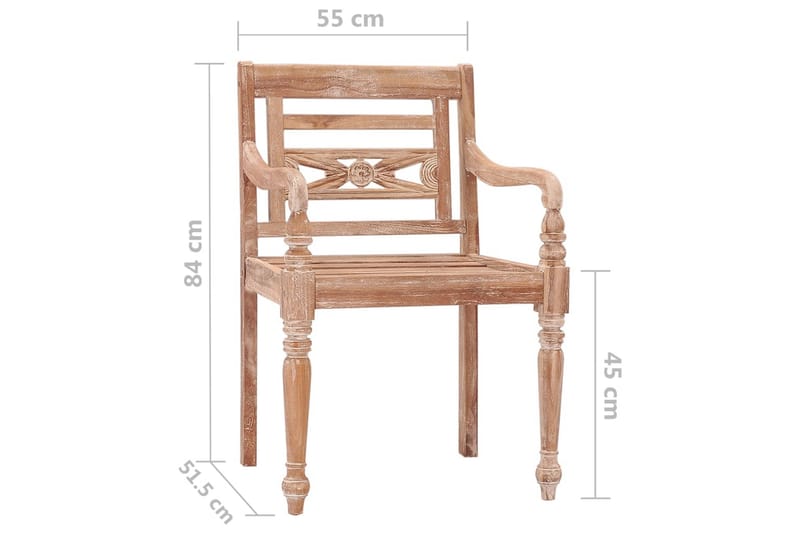 Batavia-stole 2 stk. massivt teaktræ hvidtet finish - Brun - Havemøbler - Balkon - Balkonmøbler - Altanstole