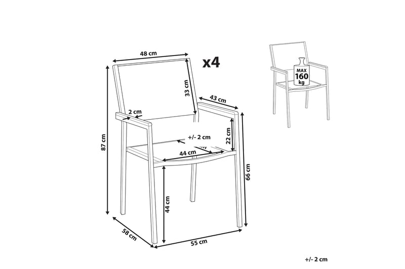 Bacoli Armstol 4 stk - Beige/Sølv - Havemøbler - Balkon - Balkonmøbler - Altanstole