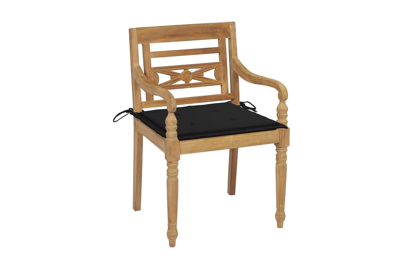 Batavia-stole 2 stk. med sorte hynder massivt teaktræ - Sort - Spisebordsstole udendørs - Altanstole